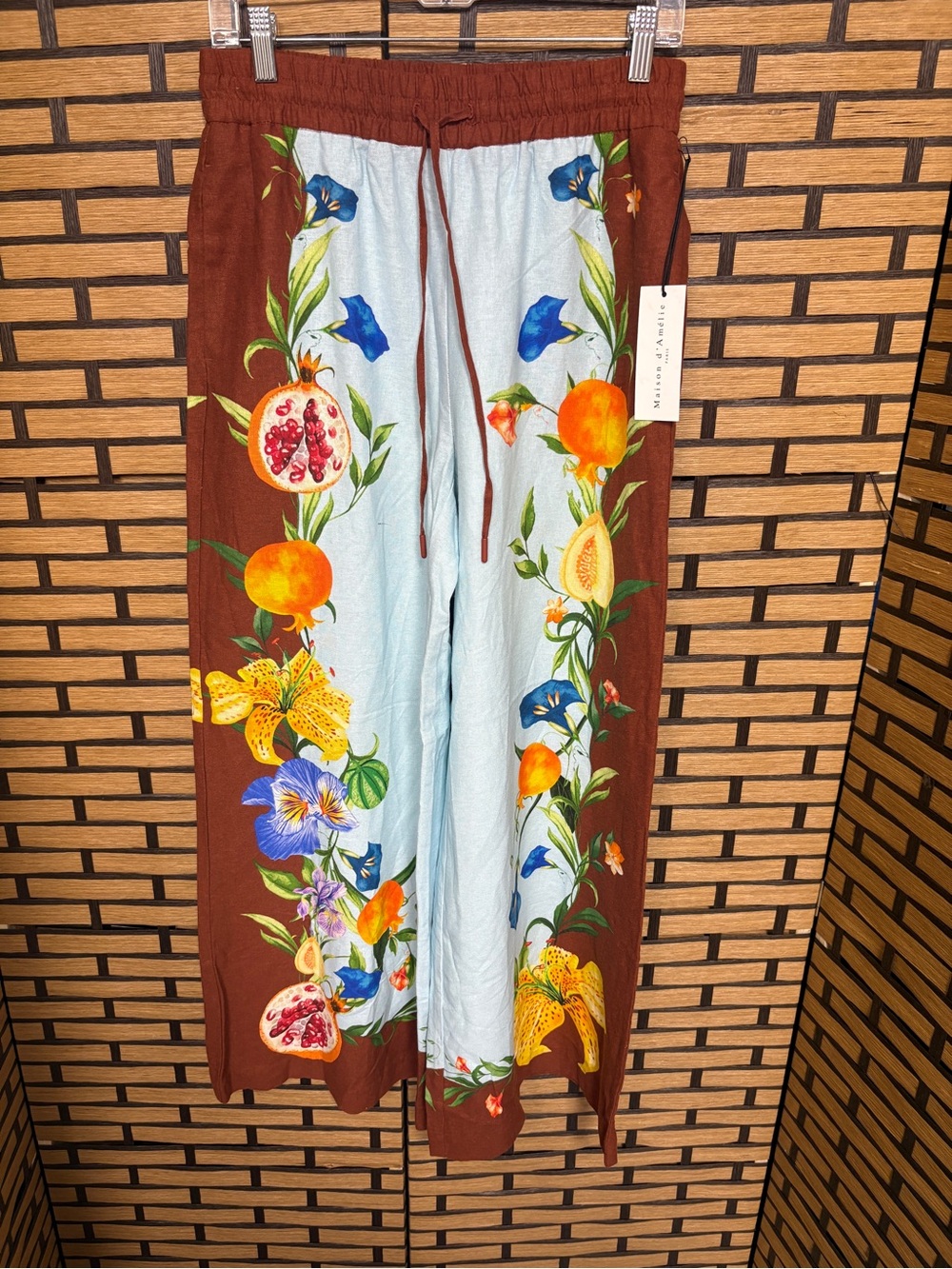 Maison d’ Amelie linen blend fruit pattern pants size XS